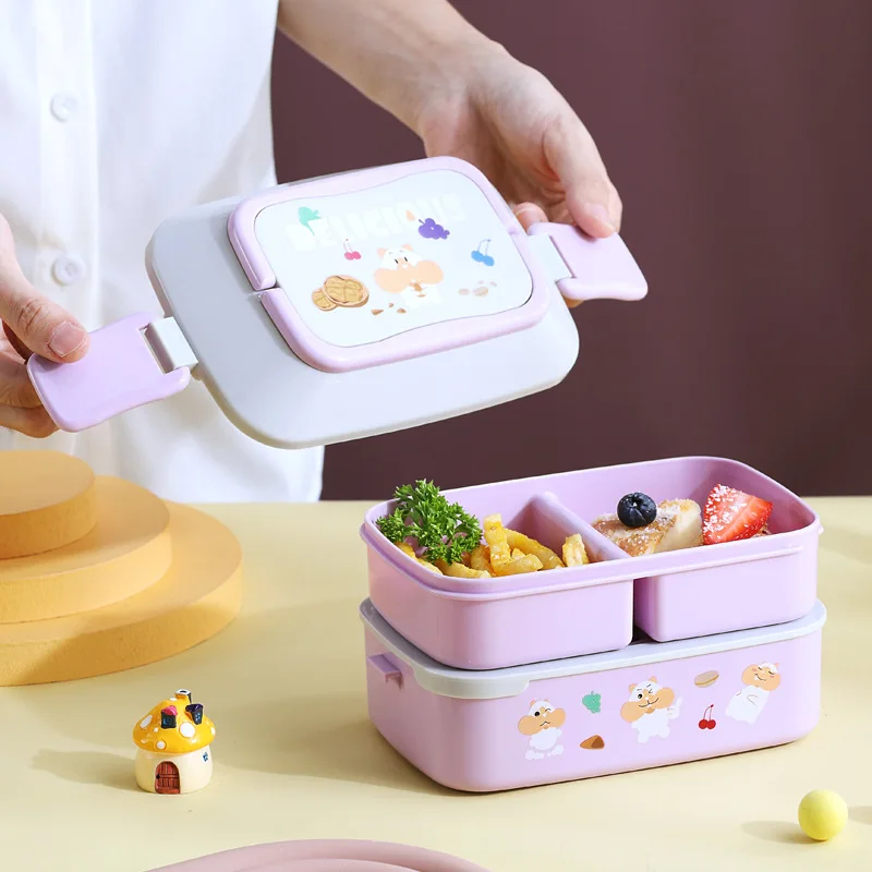 2023 cute bento lunch box double layer lunch box kids school with cutlery