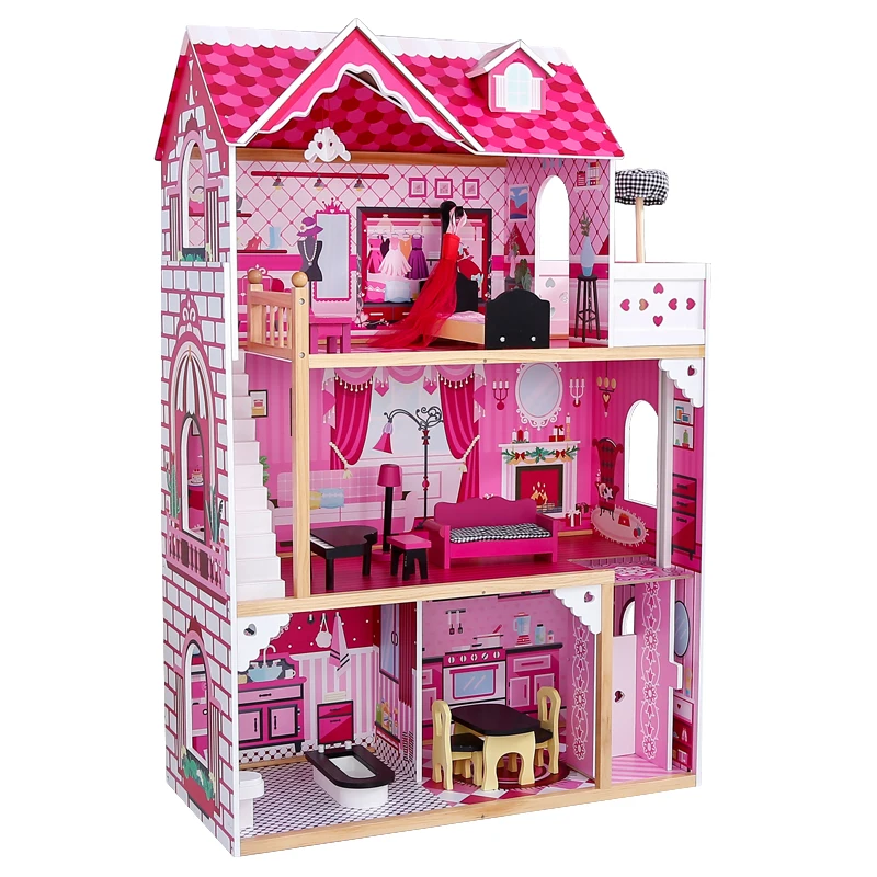 Wholesale New Custom Baby Educational Toy Big Doll House Wooden Diy Big Doll House Toy For Kids
