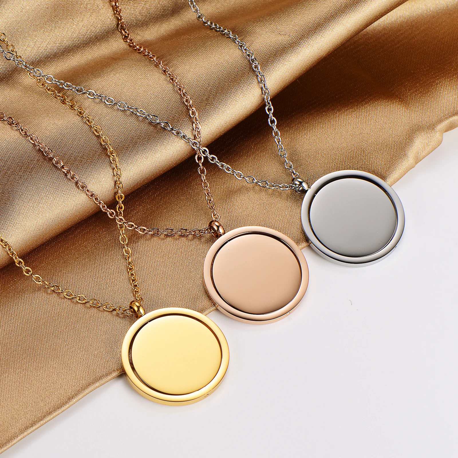 laser engravable jewelry blanks blank spinning disc coin round pendant spinner necklace for women