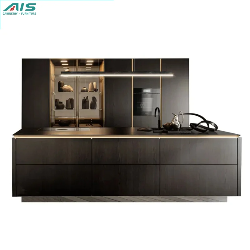 Ais European Modern Design Custom Multifunctional Furniture Grey Lacquer Kitchen Cabinets With Build In Sink And Stove