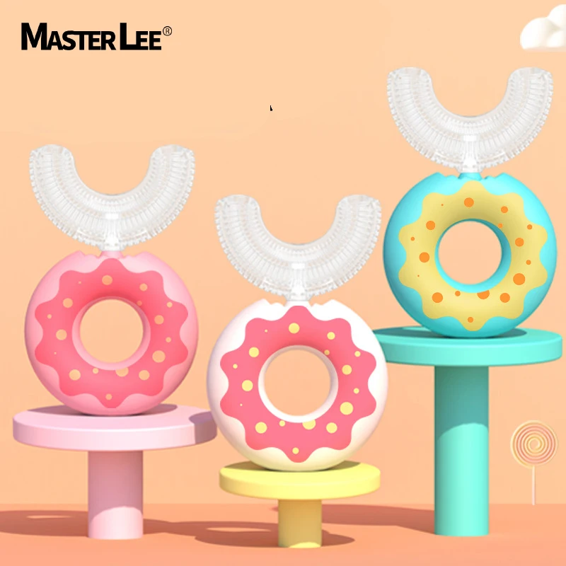 Circle Plastic Handle Cartoon pattern Children Tooth Brush 360 Rotate Degree U Shape Manual Oral Hygiene Baby Tooth Brush