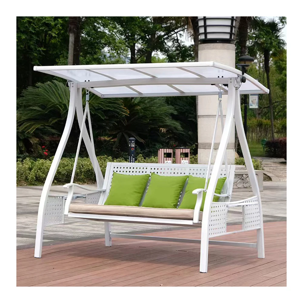 3-Seater Modern Swing Chair with LED Light Stand Solar Powered Sensory Swings for Patio Hotel Outdoor Furniture