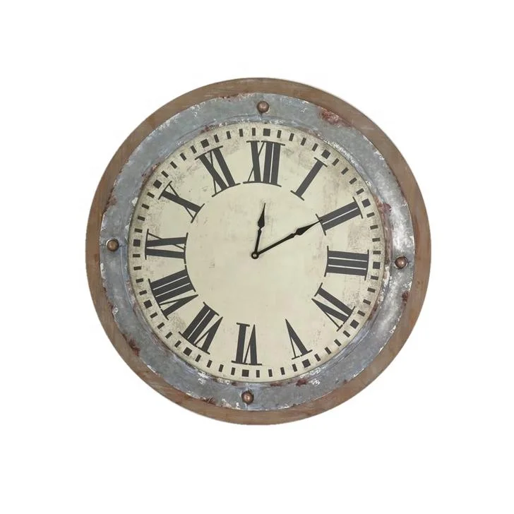OEM ODM 24inch big size wood and metal vintage clock wall clock decor