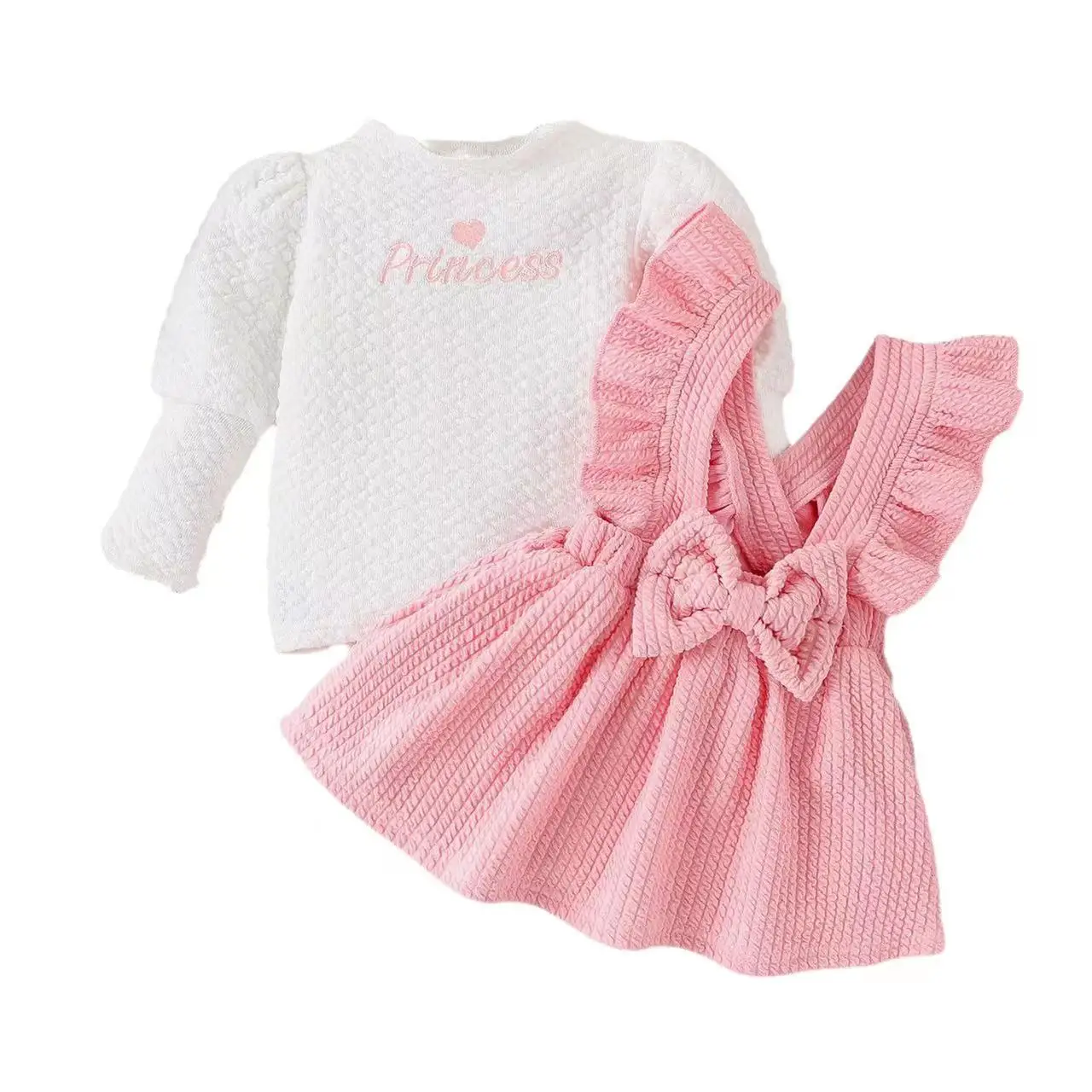 New Arrived Autumn Girls Kids Sweet Letter Princess Bow Skirt Cute Outfit 2 Pieces Set