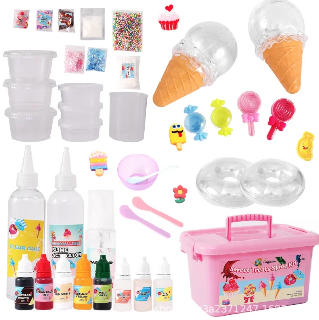 TS DIY Cake Chocolate Donuts& ice Cream Dessert Theme Slime Kit for Kids Party Favors to Make Butter Cloud and Foam Slime