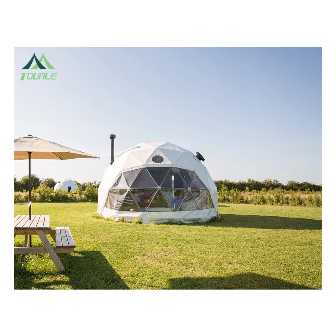 20ft Glamping Geodesic Dome Tent with Curtain Bathroom/Glass Door