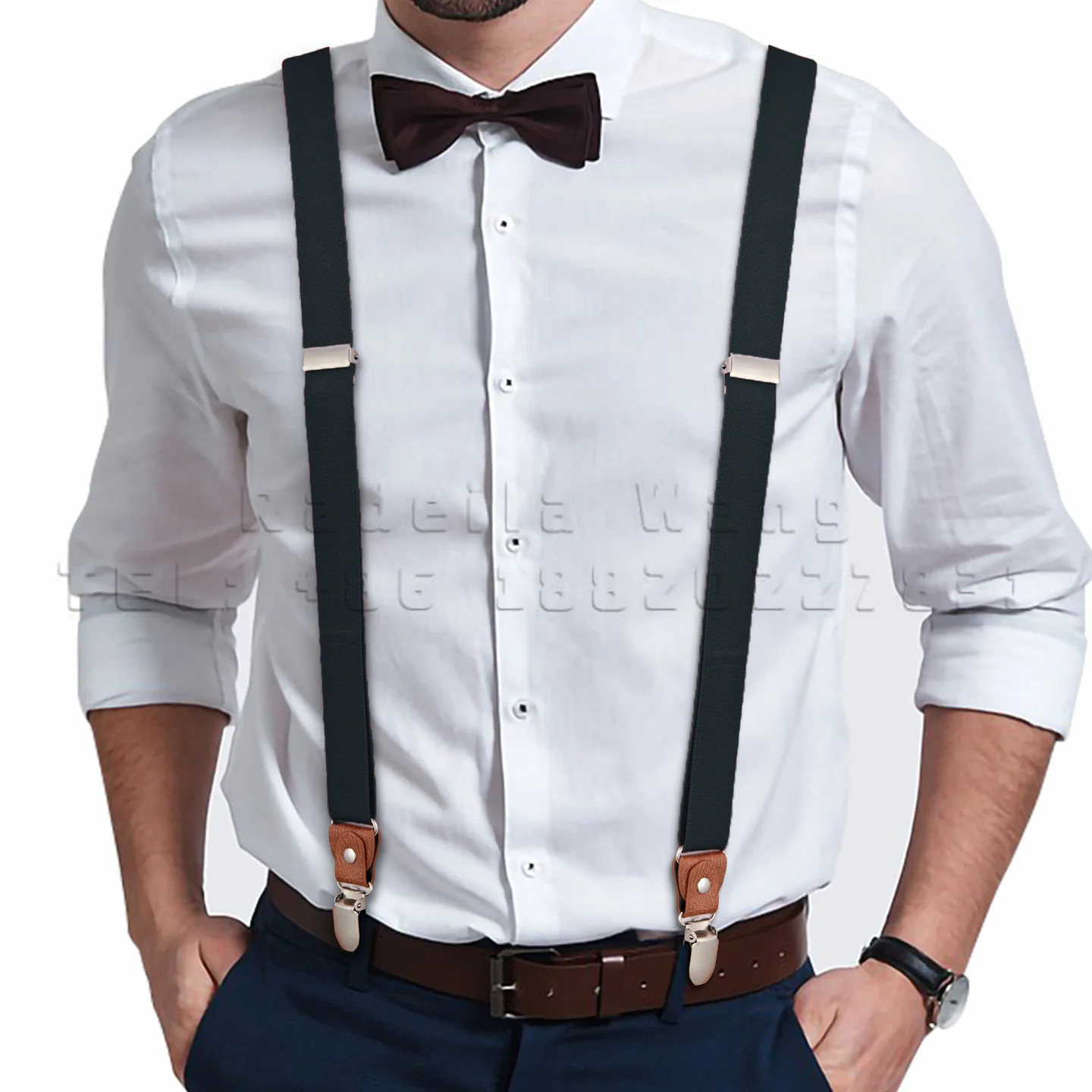 Fashion Leather End Suspenders Men Shoulder Strap Belt Adjustable Harness Y Back Design Suspender