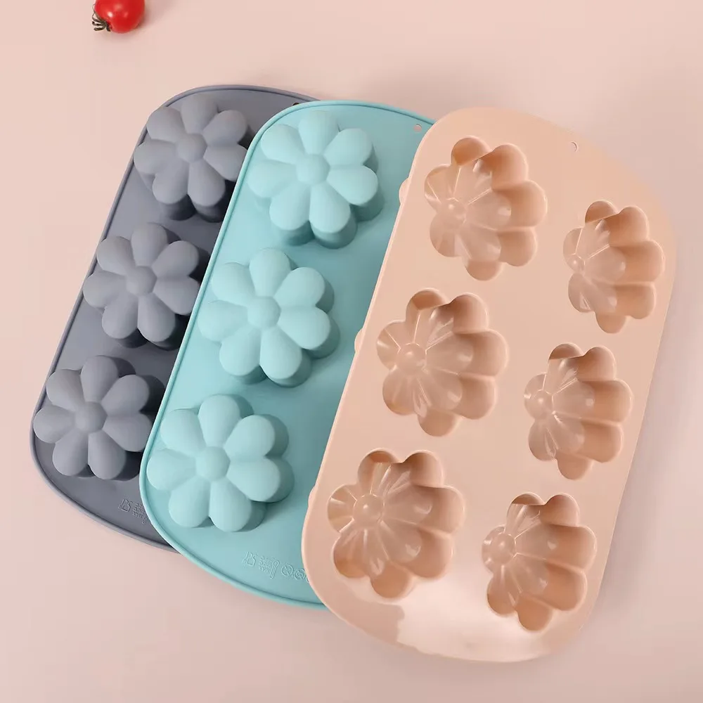 6 Cavity Flower Silicone Mold for Cake Chocolate Candy Cupcakes Pudding Muffins Ice Cube Soap