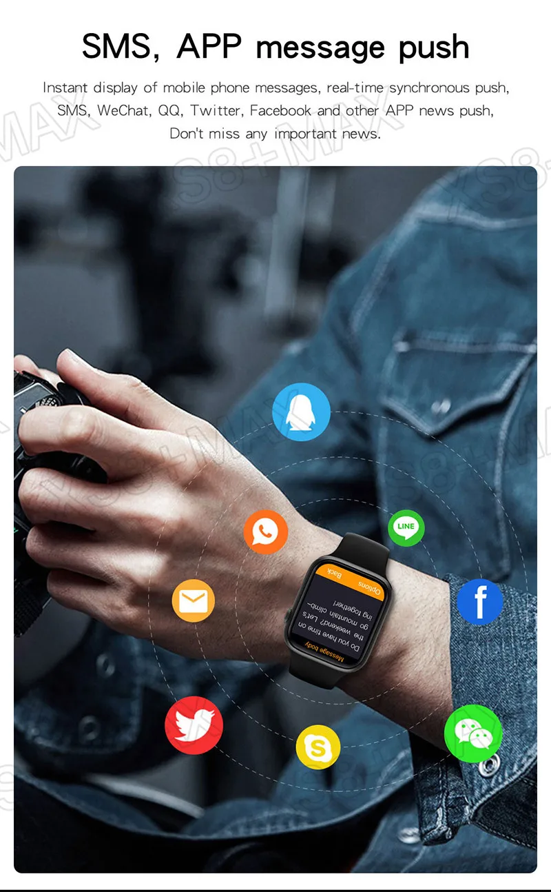 XS8+MAX Smart Watch XS8+MAX Smart Band  Waterproof Blood Pressure Heart Rate Monitor Touch Screen Smart bracelet