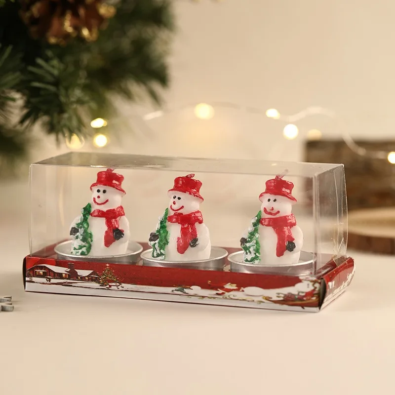 3pcs Christmas Candles Santa Claus Snowmen Tin Cans Candle Christmas Decorations for Home Mini Candles New Year Gifts