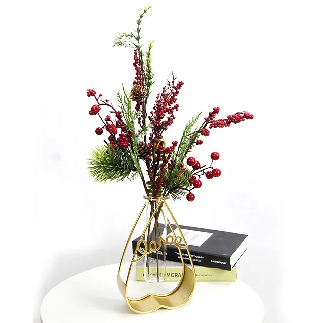 Artificial berries holly branch Christmas floral Spray  wholesale