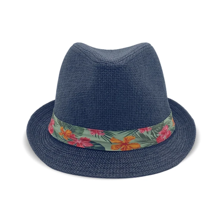 Straw Hat Supplier Floral Print Black Band Fedora Sun-proof Lifeguard Straw Hat