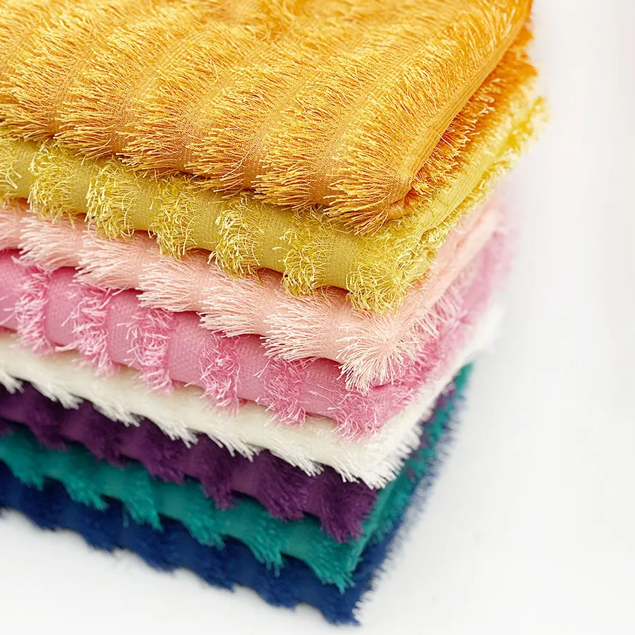 India popular fine feather pine needles velvet women stripe jacquard 100% polyester knitting long pile hair fur plush fabric