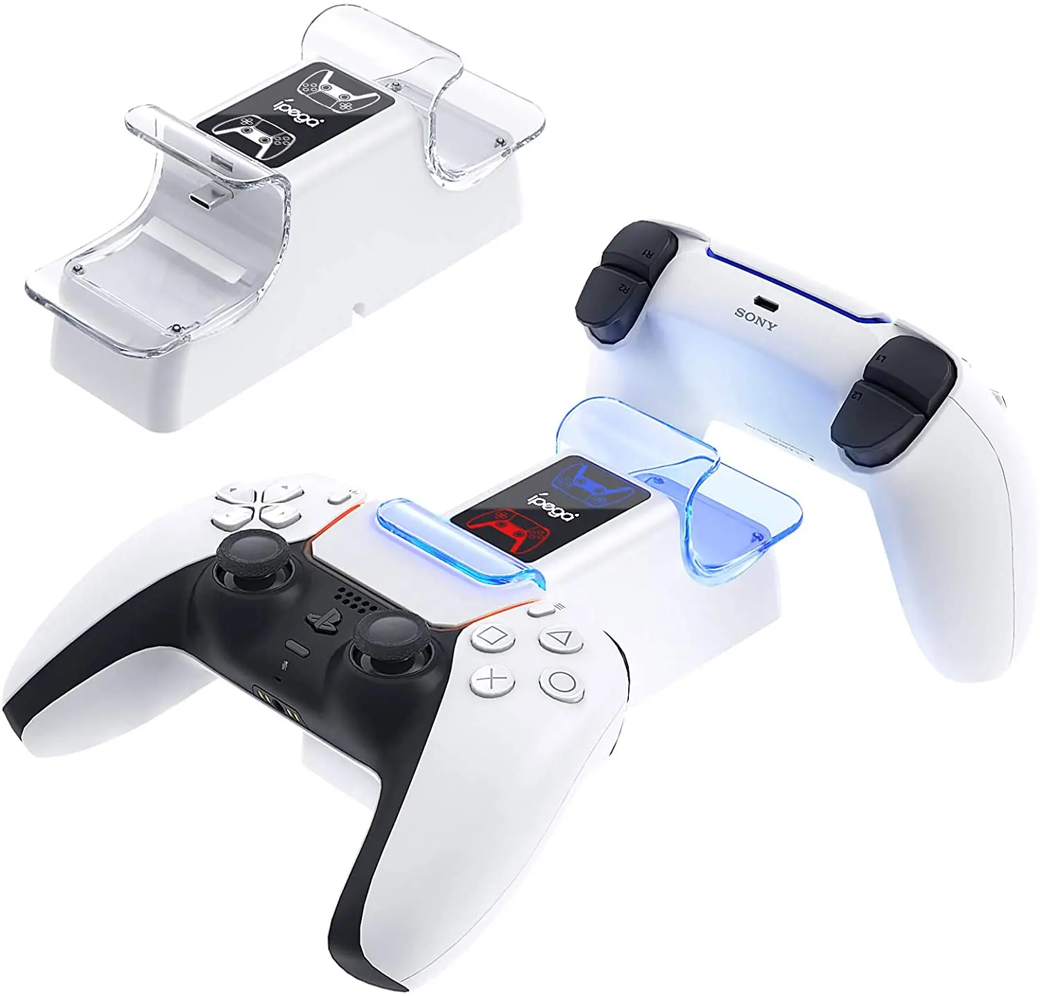 Charging Dock for PS5 Dual Controller Charger LED Indicator Station for Playstation5 Wireless Controller Built-in Charging Cable