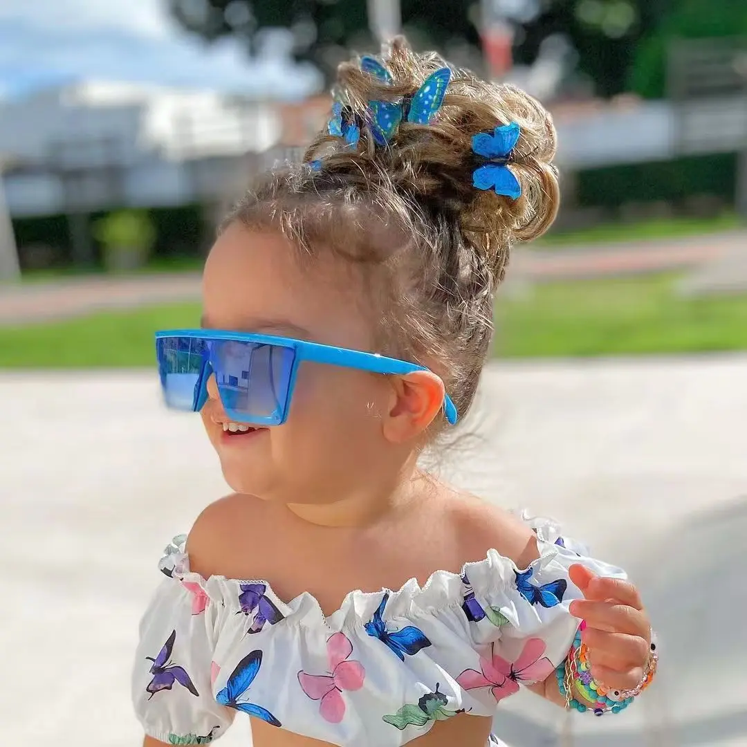 Girls Clothing Summer Off Shoulder Two Pieces Baby Clothing Sets Off Shoulder Top Butterfly Print Skirt Girls Dresses