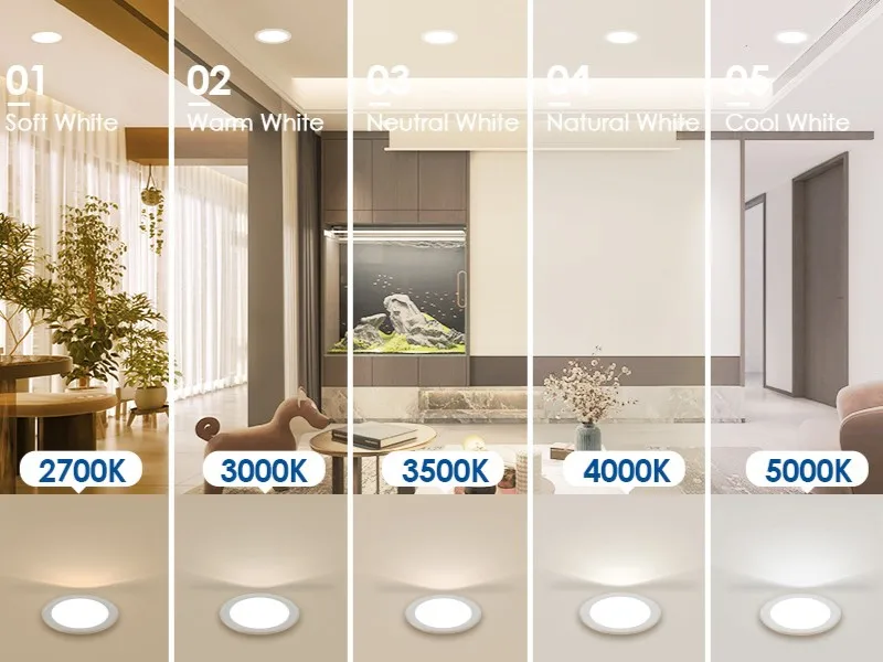 2700K 3000K 3500K 4000K 5000k 3 4 6 8 Inch Led Recessed Dimmable Office Adjustable Downlight Pot Lights Panel Ceiling Light