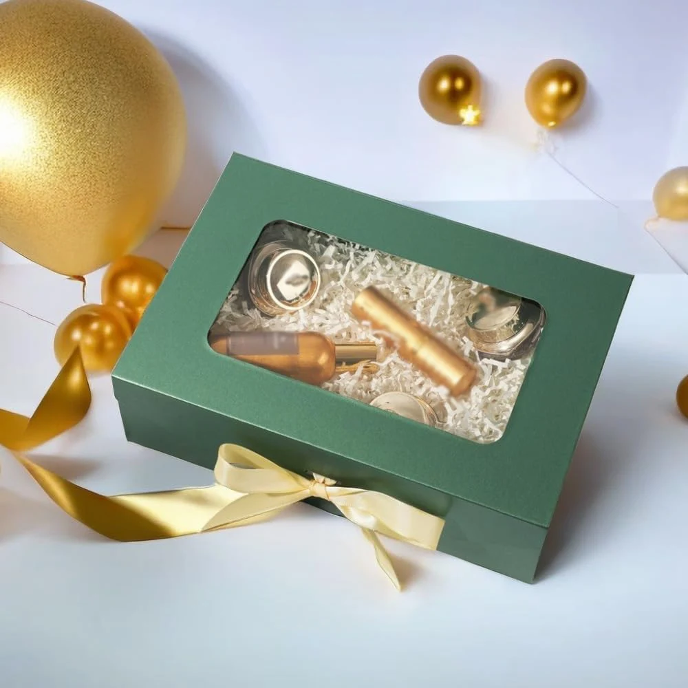 Perfume cosmetics Factory customization Emerald high grade Coated paper box for flowers magnetic gift paper box with window