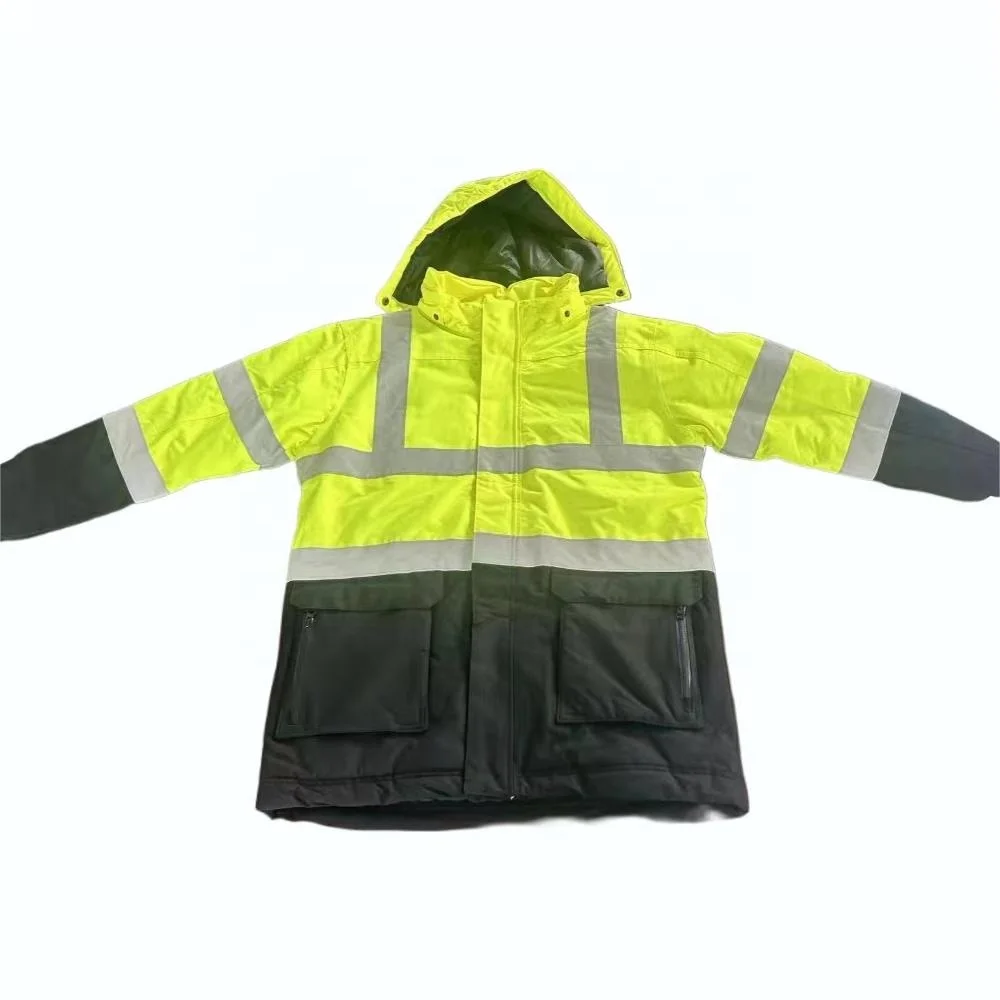 Fluorescent Yellow Safety Jacket Winter Warm Waterproof Windproof Road Reflective Detachable Outdoor Running Safety Jacket Coat
