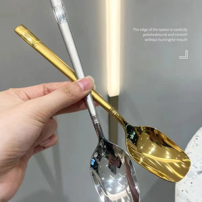 Gold Tone Stainless Steel Long-Handle Lantern Spoon for Desserts Ice Cream & Soups for Parties & Restaurants