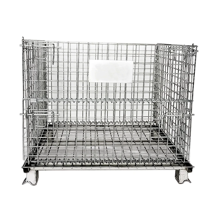 bulk shipping heavy duty industrial metal foldable collapsable ~ warehouse wire mesh steel storage container cage with wheels