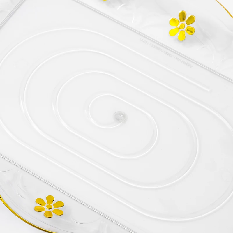 JUMPFOREVER 27.5cm Unbreakable Party Wedding Decorative Gold Flower Edge Clear Transparent PET Plastic Charge Plate