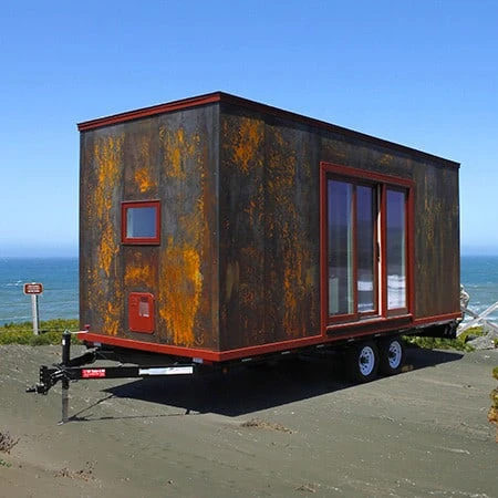OEM mobile flat pack container home prefab house Camper dual wheel tiny house trailer