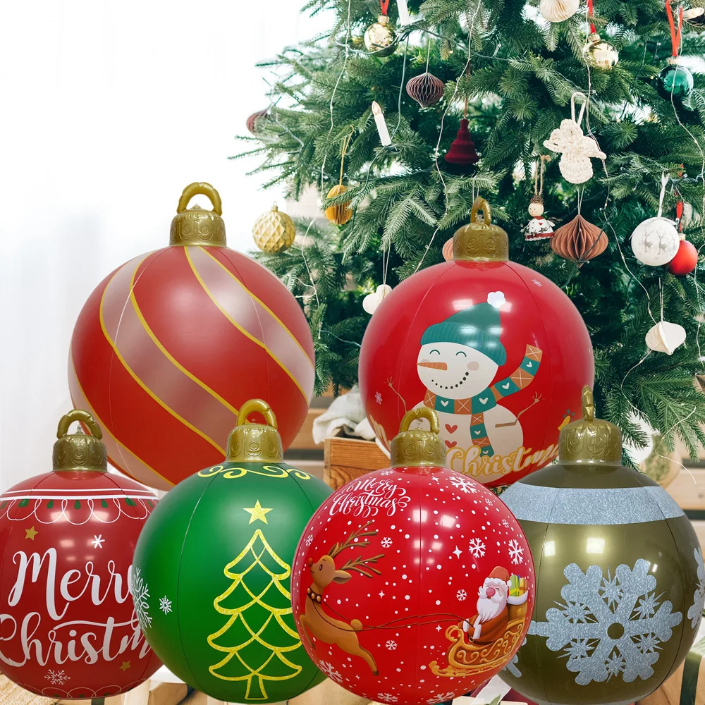 60CM Outdoor Christmas Inflatable Decorated Ball PVC Big Large Balls Xmas Tree Decorations Toy Ball Remote Light Christmas Gift