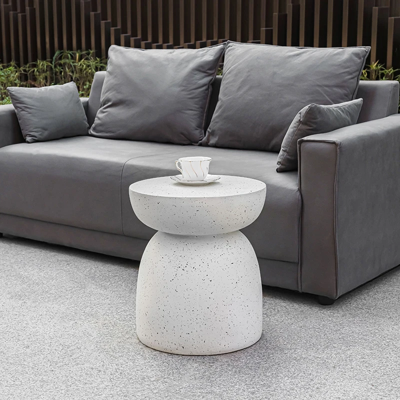 White Faux Terrazzo Drum Garden Table Only Suitable For Your Garden But Also Suitable For Living Space As An Accent Table
