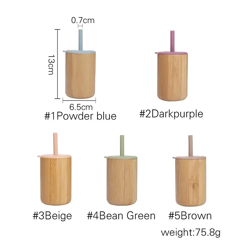 Hot Sale  Baby Learning Drinking  Straw Cups With Lid  Natural Bamboo Silicone  Water Cups For Children Kid