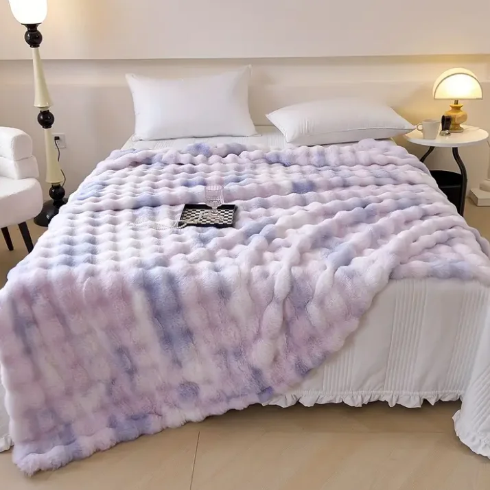 Hot Sale Soft Shaggy Short Plush Mink Blanket Luxury Tie Dye Colorful Faux Rabbit Fur Throw Blanket For Winter Bed Sofa