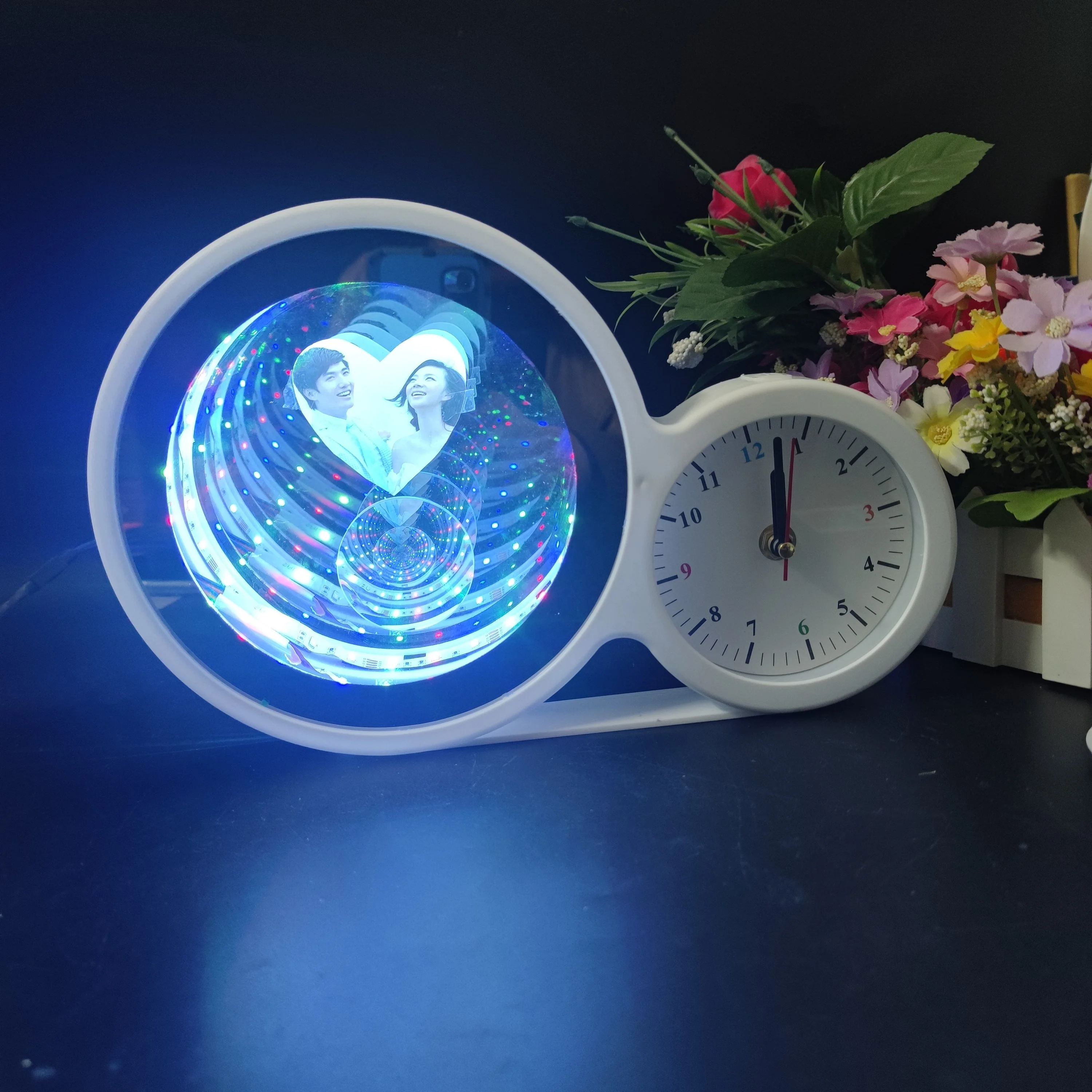 Magic Mirror led photo frame with infinity led light and clock for gifts and night light home decoration