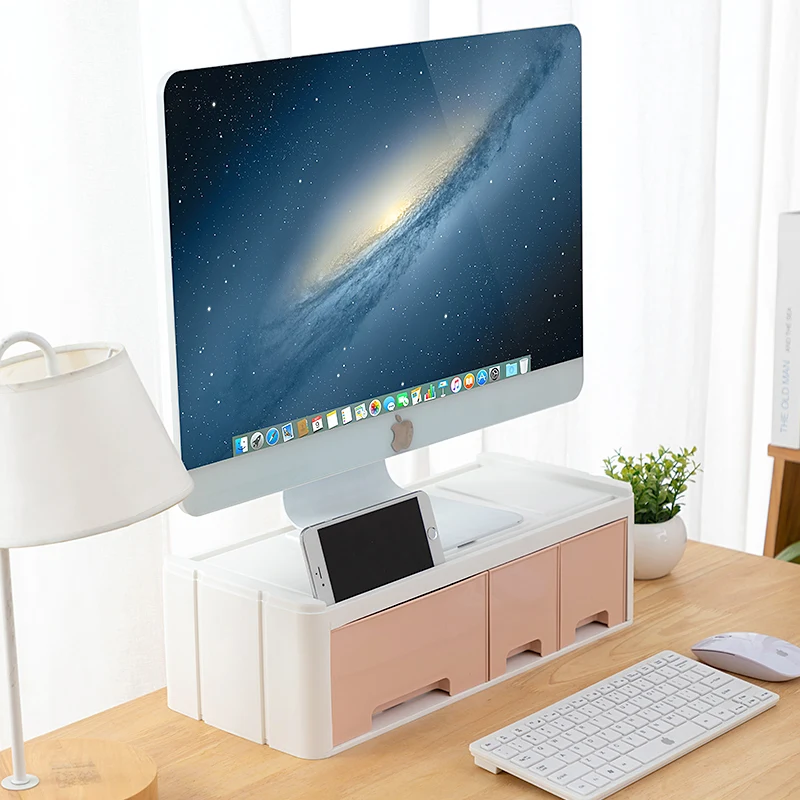 Multifunctional Plastic Desktop Computer Monitor Stand Riser with Storage Drawers