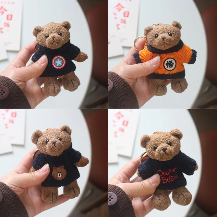 Wholesale custom sweater mini teddy bear plush doll kids gift schoolbags pendant tiny plush keychain toys