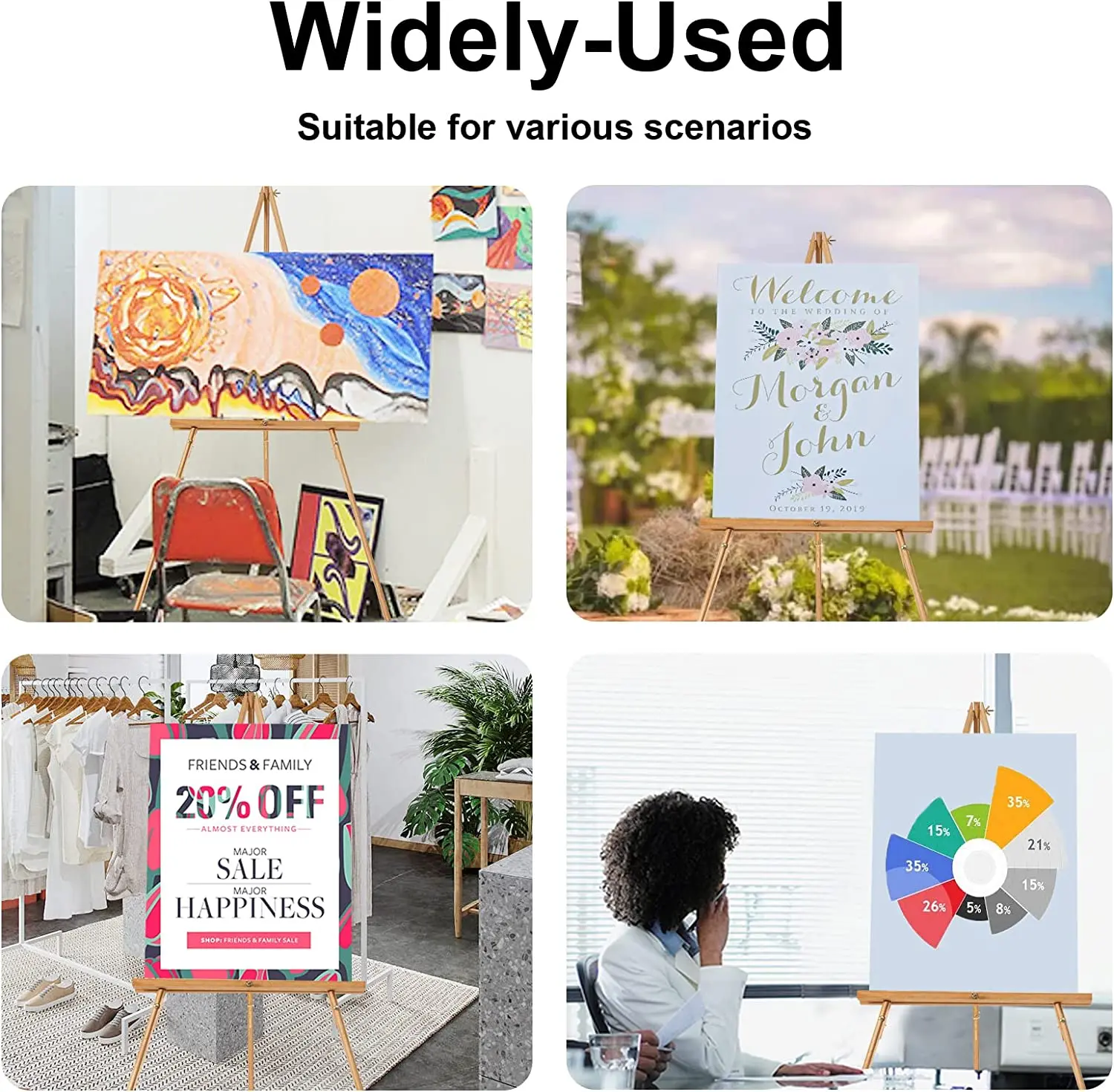 Wooden Display Easel with Adjustable Canvas Holder,A-Frame Tripod Easel Stand Floor Easel for Wedding Signs, Posters, Paintings