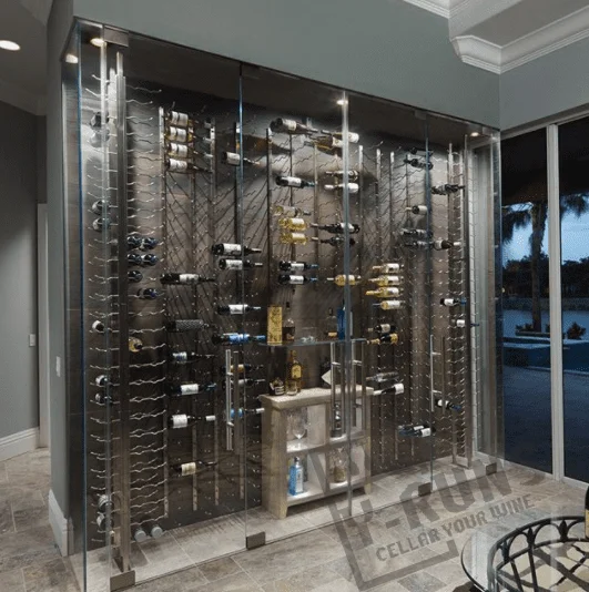 High-end wine rack wall mounted metal bar cellar wall large wine whiskey glass thermostatic wine storage cabinet cellar