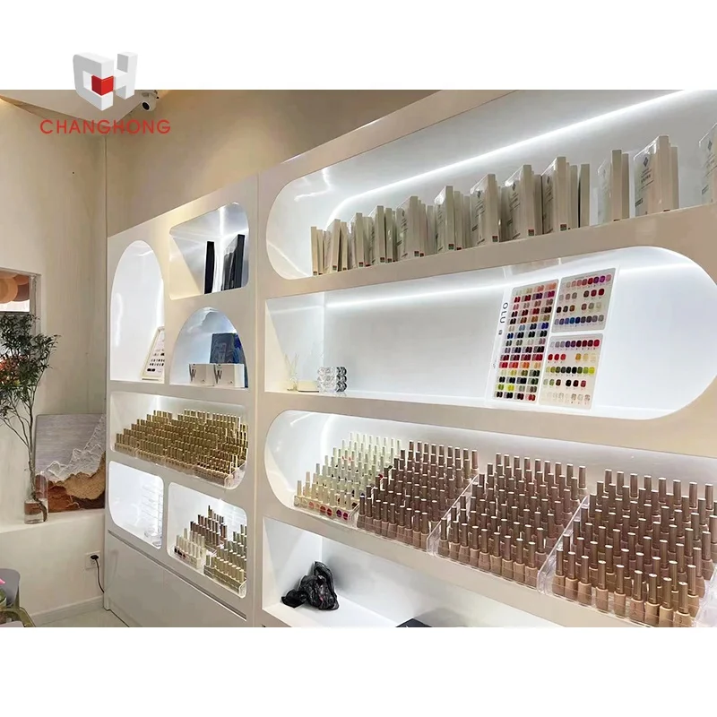 makeup shop fittings wig showy beauty wall display rack store shelves multilayer cosmetic display cabinet showcase