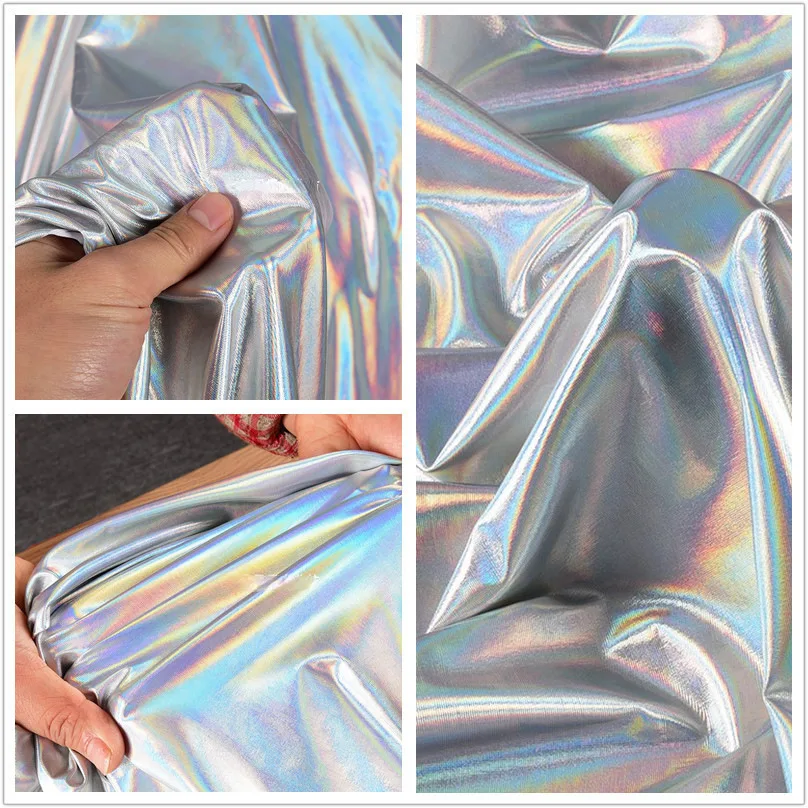 High Quality Laser Film Fabric 93% Polyester 7% Spandex Custom Luxury Fantasy Laser Satin Fabrics