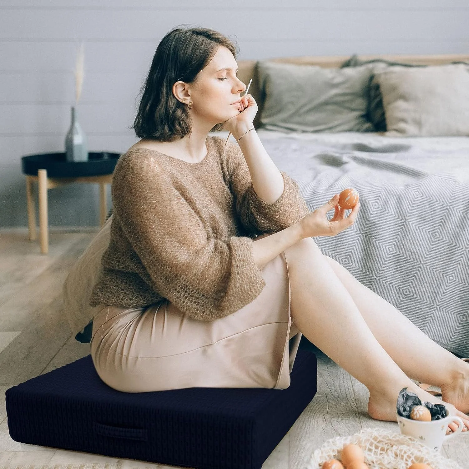 Memory Foam Floor Pillows Seating for Adults | Square Large Floor Cushions for Sitting Yoga Meditation with Removable Cover