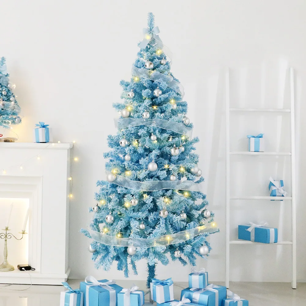 Blue Christmas Tree Set Blue PVC Plush Snowflake Tree 60cm Shopping Center