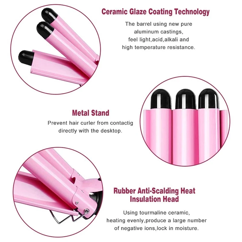 Best 20-32mm Professional Magic Hair Curler PTC Heater and LCD Temperature Display Curling Iron Three Barrel Deep Waver