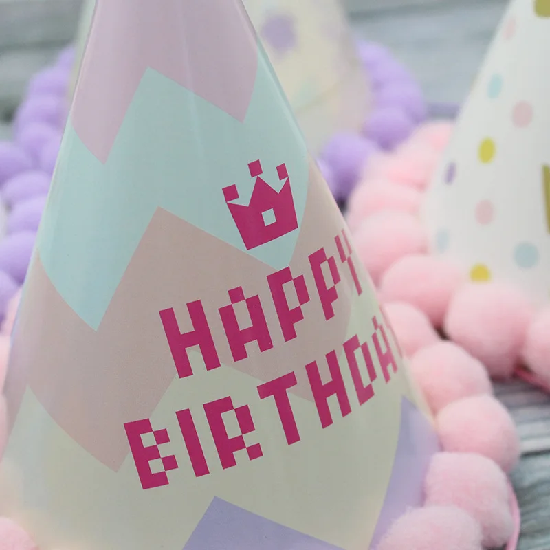 Wholesale Pink Blue Happy Birthday Cap Celebrity Party Baby Crown Paper Hats For Boy And Girl