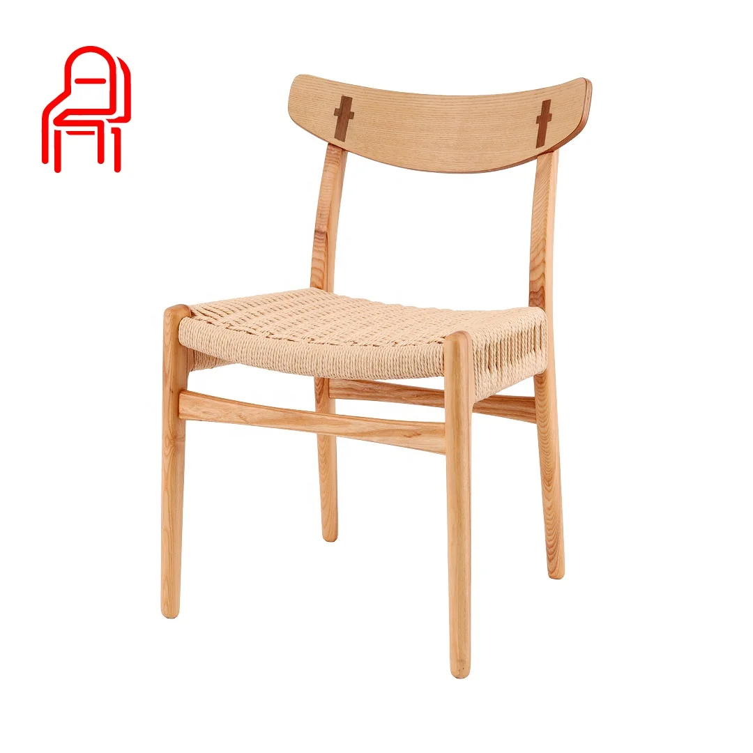Modern nordic design dining chair leisure public areas wood chair with paper string seat coffee shop chairs with rattan seat