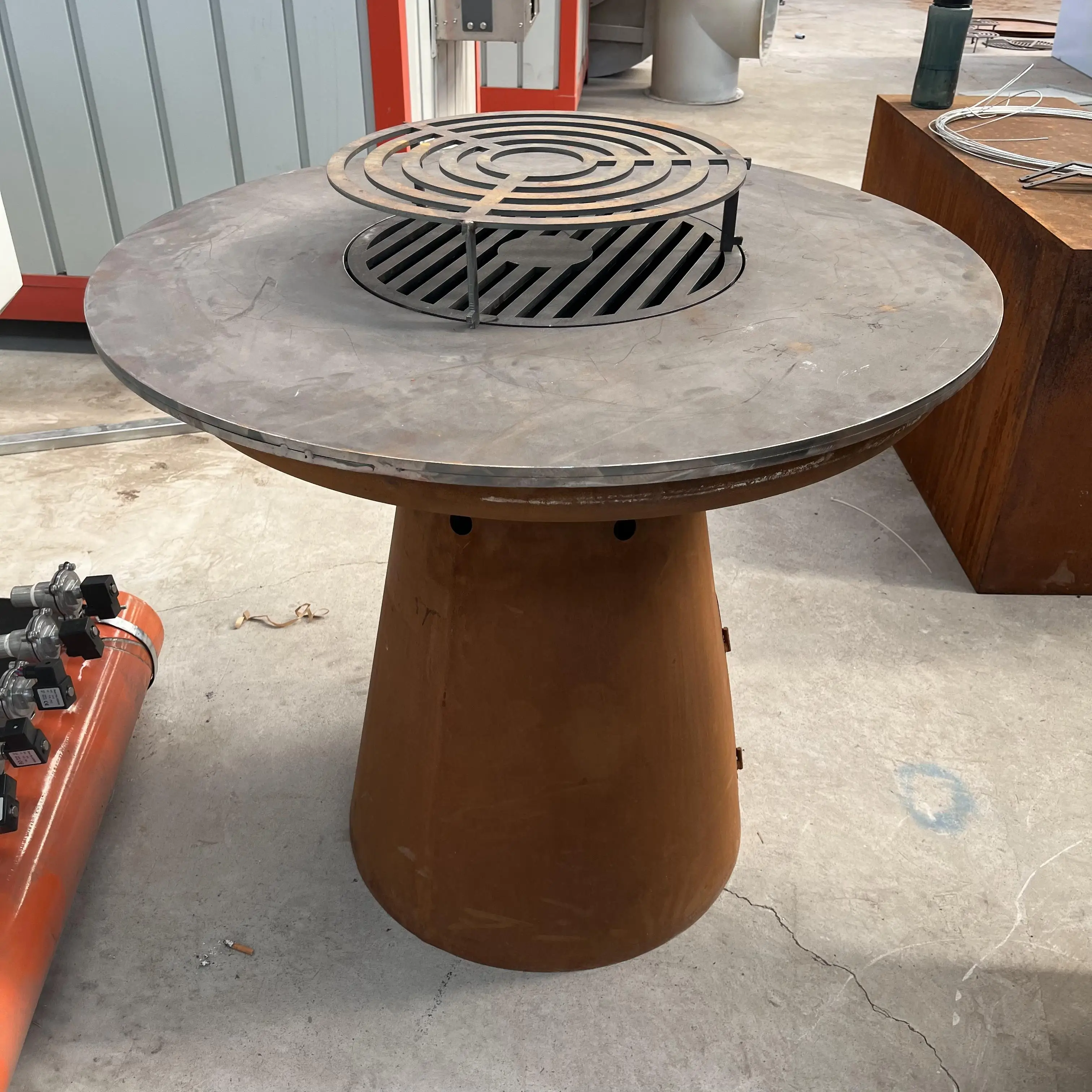 Outdoor Garden Corten Steel Fire Pit large BBQ  with storage cabinet