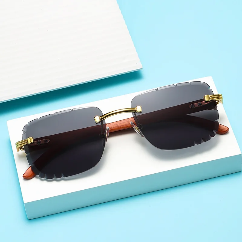 6049 Fashion Designer Rimless Gradient Cut Lens Sunglasses Women Metal Temples Sun Glasses UV400 Female Eyewear Wholesale