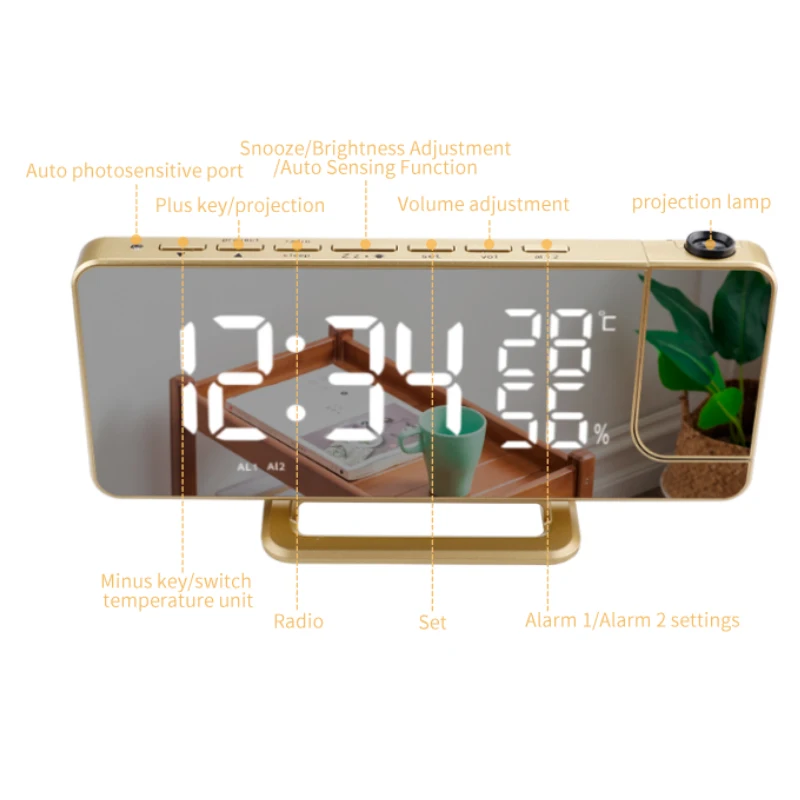 3D Clocks Home Decor Clock Desktop Digital Plastic Calendar Gold Black Alarm Office With Charger Oclock