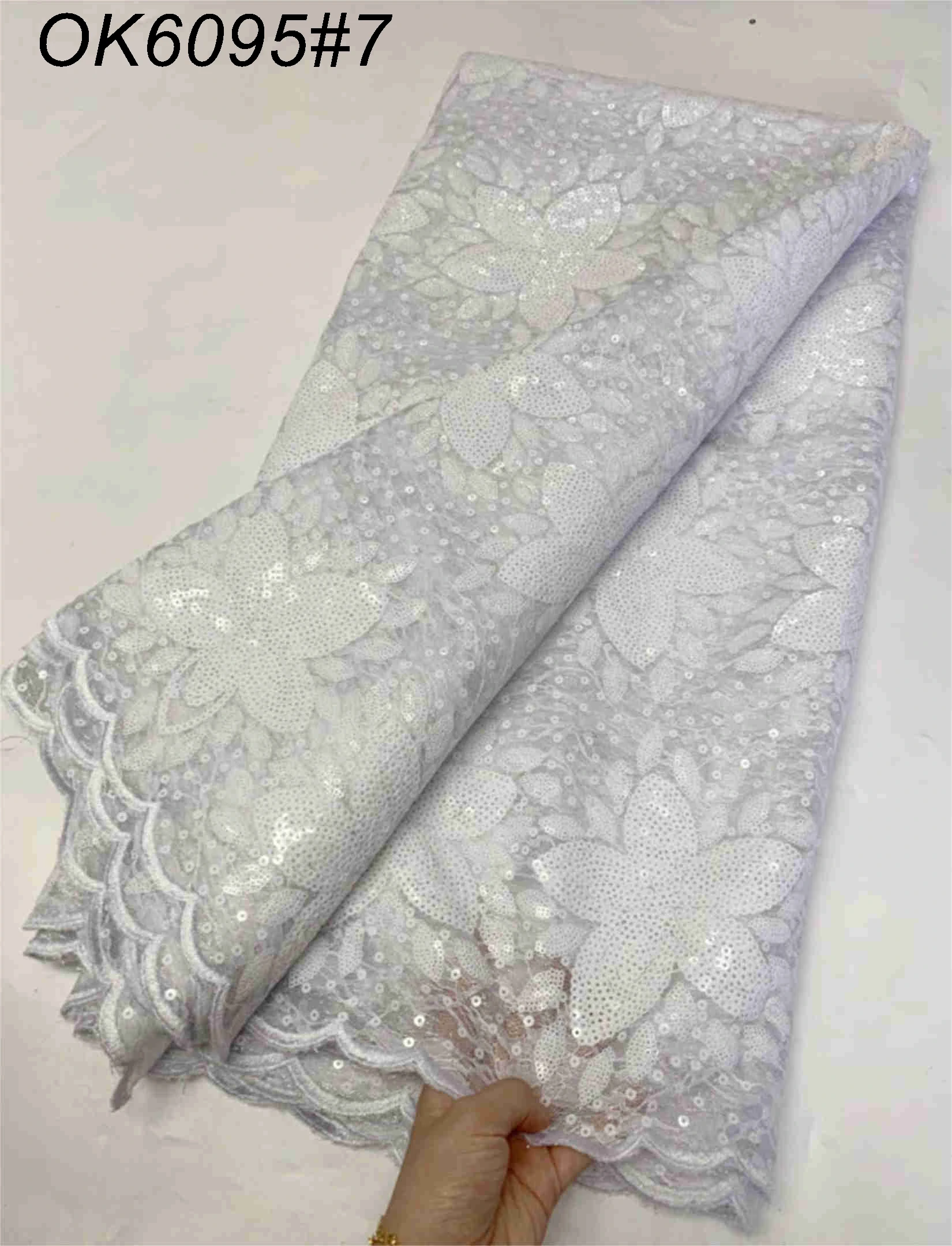 OK6095 Wholesale Price Sequins  Evening Lace Fabric Double  Net Embroidery African Lace Fabric for Women