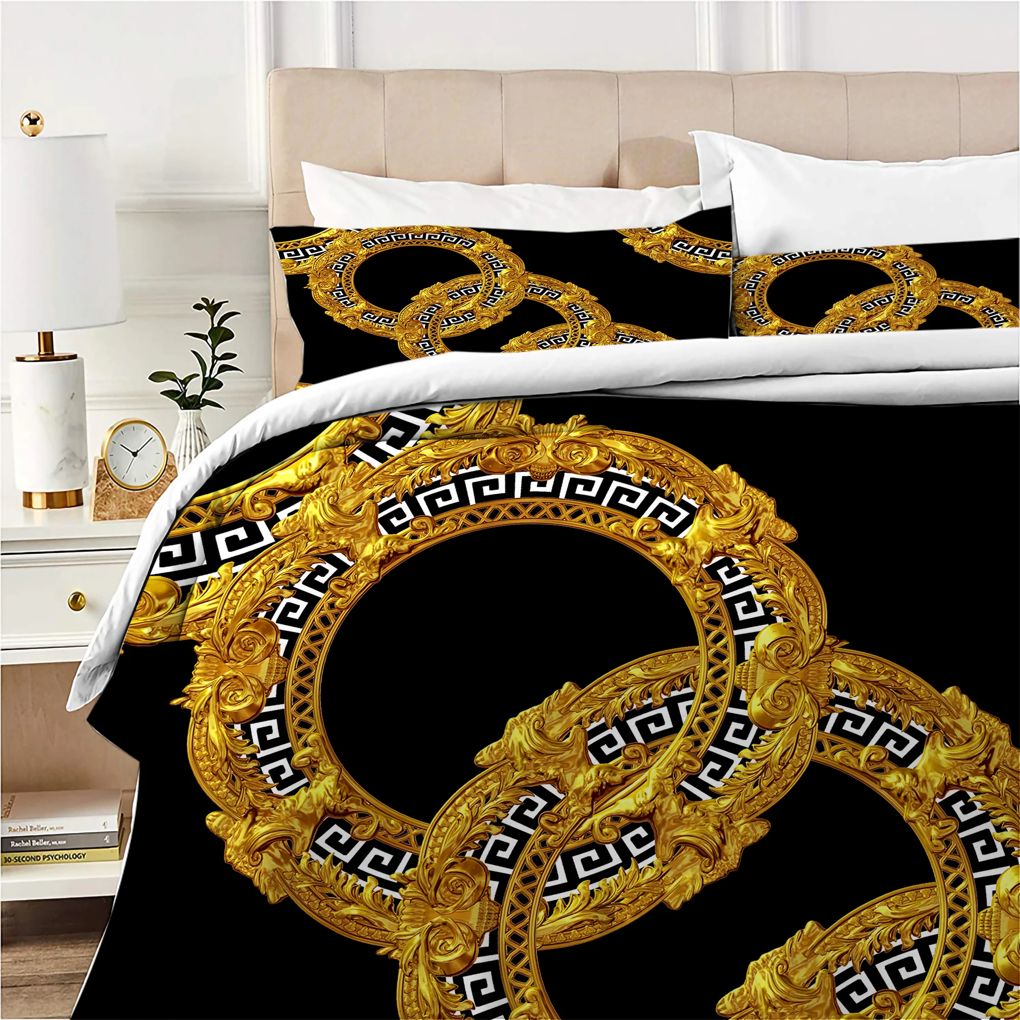 Duvet Cover Set Golden Bedding Set King Size Bed Sheet Luxury Beds Covers Black Bedspread