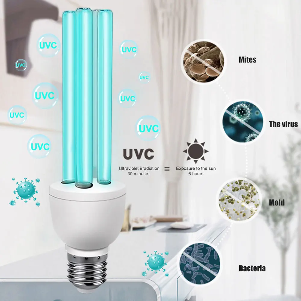 UVC ultraviolet lamp household kindergarten ozone removing mite light E27 ultraviolet lamp tube E27 bulb 110V 220V