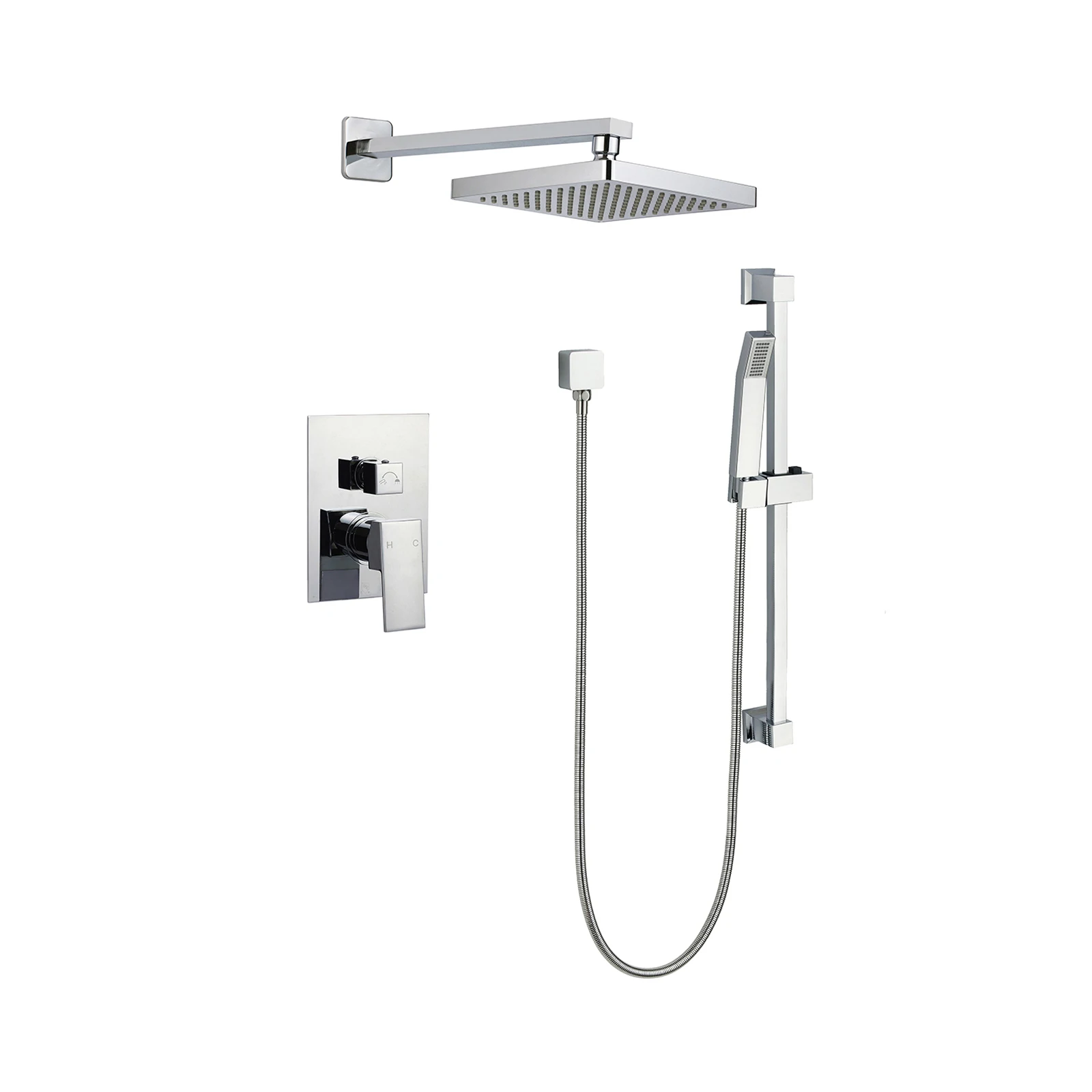 Shower System with High Pressure 8' Rainfall Shower Head, Handheld Shower head, Handheld Slide Bar Shower Faucets Sets