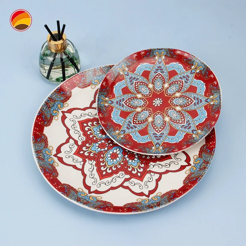 Promotional Restaurants Colorful Ceramic Tableware 18pcs porcelain dinner sets with decal
